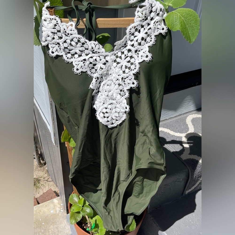 BLOOMINGJELLY One Piece Swimsuit Lace Vintage Halter In Hunter Green XL - Picture 7 of 12